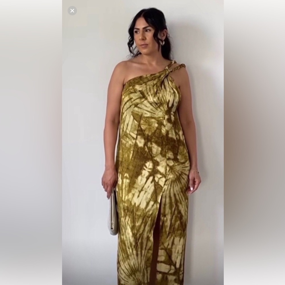 Zara Asymmetrical Dress in Olive and Beige